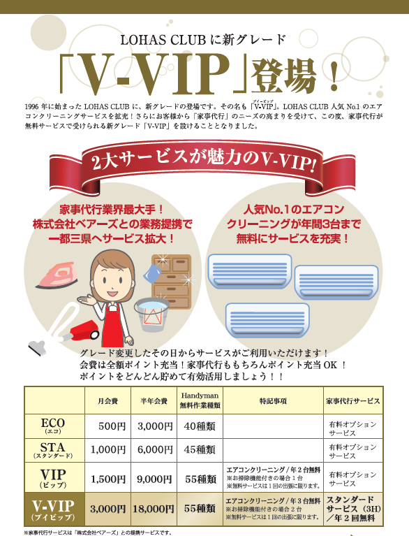 新グレード V Vip 登場 家事代行サービスを新たに追加 Lohas Club